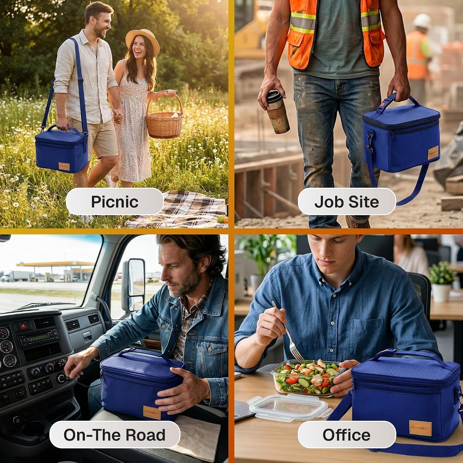image:imageFORABEST Portable Microwave Food Warmer Electric Lunch Box 80W with Insulated Bag and Utensils 12V24V CarTruck amp 110220V HomeOffice Use Fits up to 10 x 7 x 5 Inches Containers BlueBlue