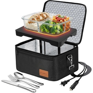 FORABEST Portable Microwave Food Warmer – Electric Lunch Box 80W with Insulated Bag and Utensils – 12V/24V Car/Truck & 110/220V Home/Office Use – Fits up to 10 x 7 x 5 Inches Containers – Blue(Black)