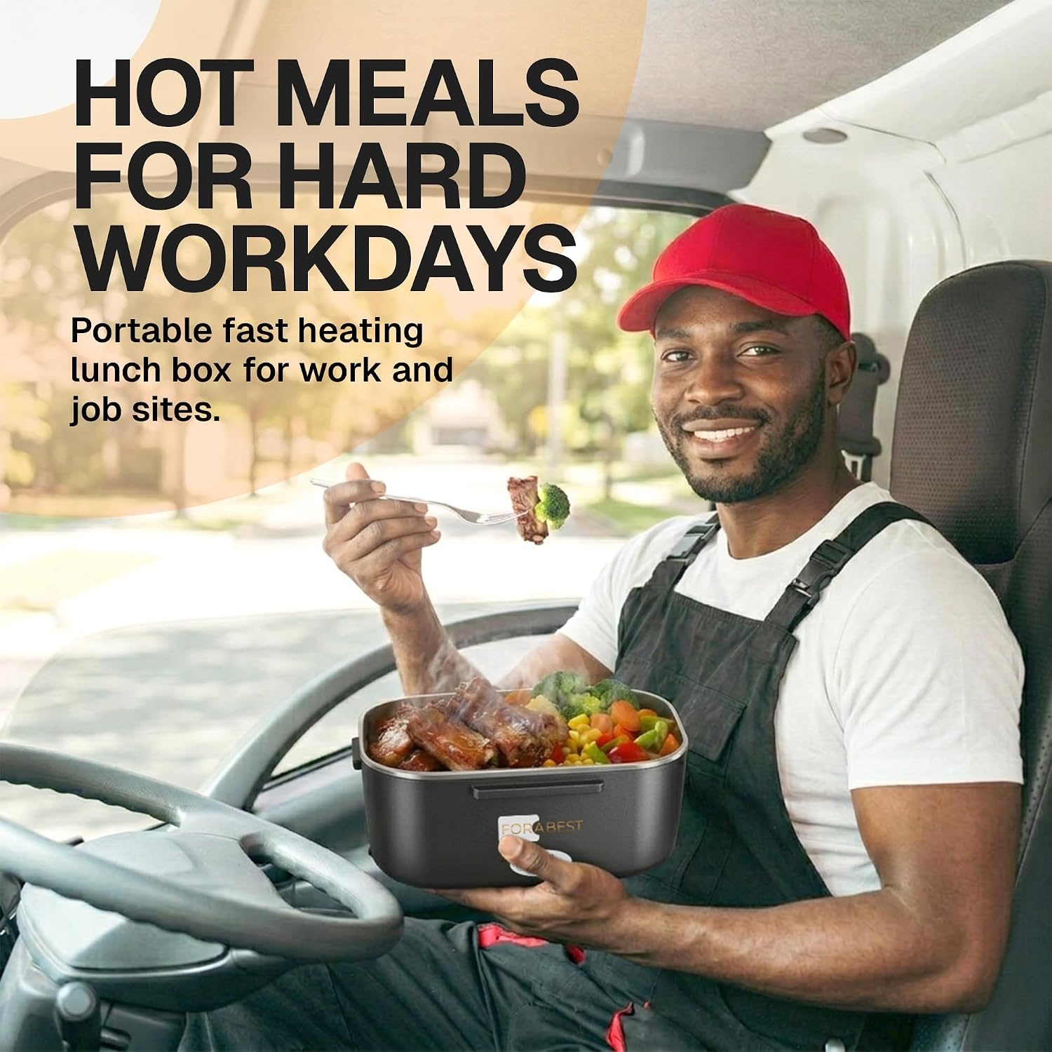 image:imageFORABEST Heated Lunch Box 80W Electric Lunch Box Portable Food Warmer with 2 Stainless Steel Containers 15L Carry Bag amp Leakproof Lid 12V24V CarTruck amp 110220V HomeOffice White GrayNeon Blue
