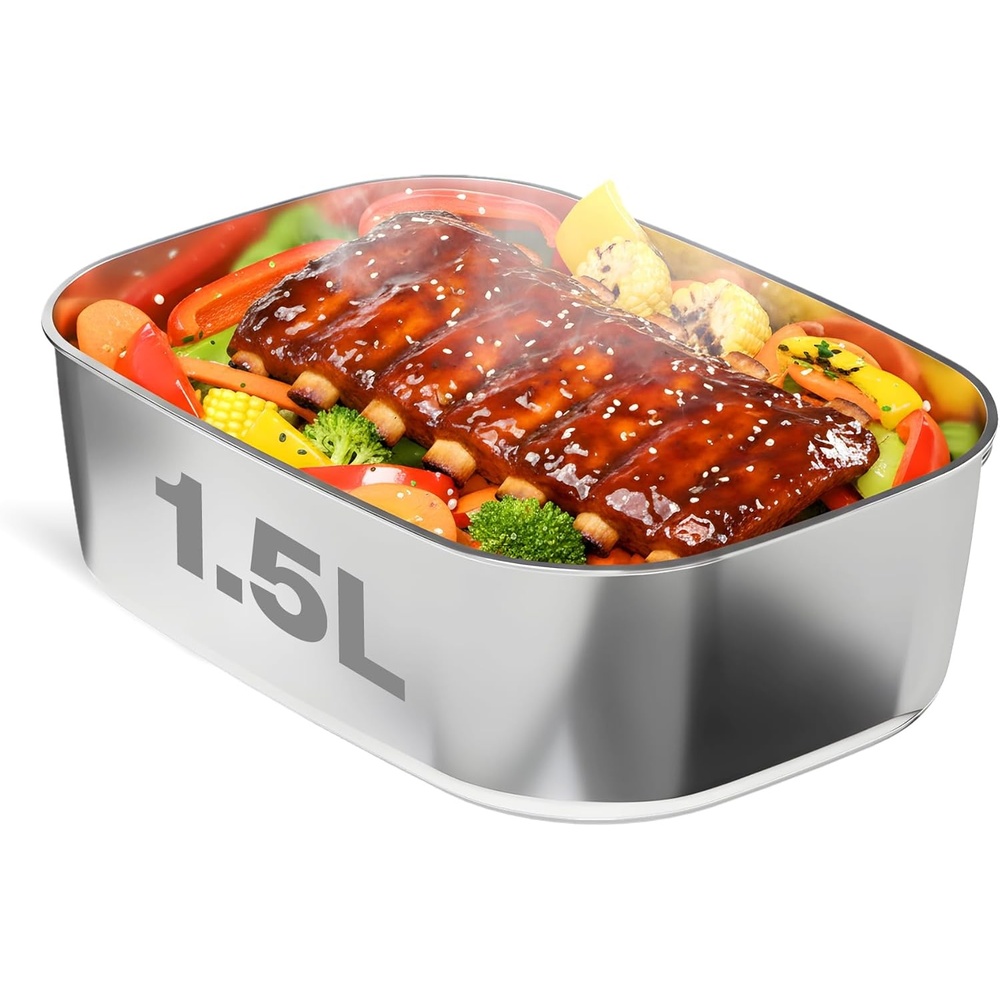 image:imageFORABEST Heated Lunch Box Replacement Tray  15L Stainless Steel Inner Container with Single Compartment for Electric Lunch Box  Microwave amp Dishwasher Safe  Compatible with FORABEST YY3166 Model15L  1 Compartment
