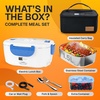 FORABEST Heated Lunch Box – 80W Electric Lunch Box – Portable Food Warmer with 1.5L Stainless Steel Container, Carry Bag & Leakproof Lid – 12V/24V Car/Truck & 110/220V Home/Office – White Gray(White Blue)