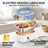 FORABEST Heated Lunch Box – 80W Electric Lunch Box – Portable Food Warmer with 1.5L Stainless Steel Container, Carry Bag & Leakproof Lid – 12V/24V Car/Truck & 110/220V Home/Office – White Gray(White Blue)
