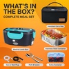 FORABEST Heated Lunch Box – 80W Electric Lunch Box – Portable Food Warmer with 1.5L Stainless Steel Container, Carry Bag & Leakproof Lid – 12V/24V Car/Truck & 110/220V Home/Office – White Gray(Neon Blue)