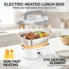 FORABEST Heated Lunch Box – 80W Electric Lunch Box – Portable Food Warmer with 2 Stainless Steel Containers 1.5L, Carry Bag & Leakproof Lid – 12V/24V Car/Truck & 110/220V Home/Office – White Gray(White Gray)