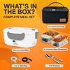 FORABEST Heated Lunch Box – 80W Electric Lunch Box – Portable Food Warmer with 2 Stainless Steel Containers 1.5L, Carry Bag & Leakproof Lid – 12V/24V Car/Truck & 110/220V Home/Office – White Gray(White Gray)