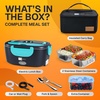 FORABEST Heated Lunch Box – 80W Electric Lunch Box – Portable Food Warmer with 2 Stainless Steel Containers 1.5L, Carry Bag & Leakproof Lid – 12V/24V Car/Truck & 110/220V Home/Office – White Gray(Neon Blue)