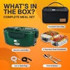 FORABEST Heated Lunch Box – 80W Electric Lunch Box – Portable Food Warmer with 2 Stainless Steel Containers 1.5L, Carry Bag & Leakproof Lid – 12V/24V Car/Truck & 110/220V Home/Office – White Gray(Army Green)