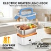 FORABEST Heated Lunch Box – 80W Electric Lunch Box – Portable Food Warmer with 2 Stainless Steel Containers 1.5L, Carry Bag & Leakproof Lid – 12V/24V Car/Truck & 110/220V Home/Office – White Gray(White Blue)