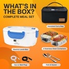 FORABEST Heated Lunch Box – 80W Electric Lunch Box – Portable Food Warmer with 2 Stainless Steel Containers 1.5L, Carry Bag & Leakproof Lid – 12V/24V Car/Truck & 110/220V Home/Office – White Gray(White Blue)