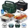 FORABEST Heated Lunch Box – 80W Electric Lunch Box – Portable Food Warmer with 2 Stainless Steel Containers 1.5L, Carry Bag & Leakproof Lid – 12V/24V Car/Truck & 110/220V Home/Office – White Gray(Army Green)