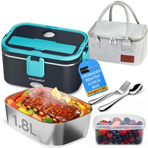 FORABEST Heated Lunch Box – 80W Electric Lunch Box for Adults – Portable Food Warmer – 1.8L Stainless Steel Containers, Carry Bag & Leakproof Lid – 12V/24V Car/Truck & 110/220V Home/Office – Navy Blue